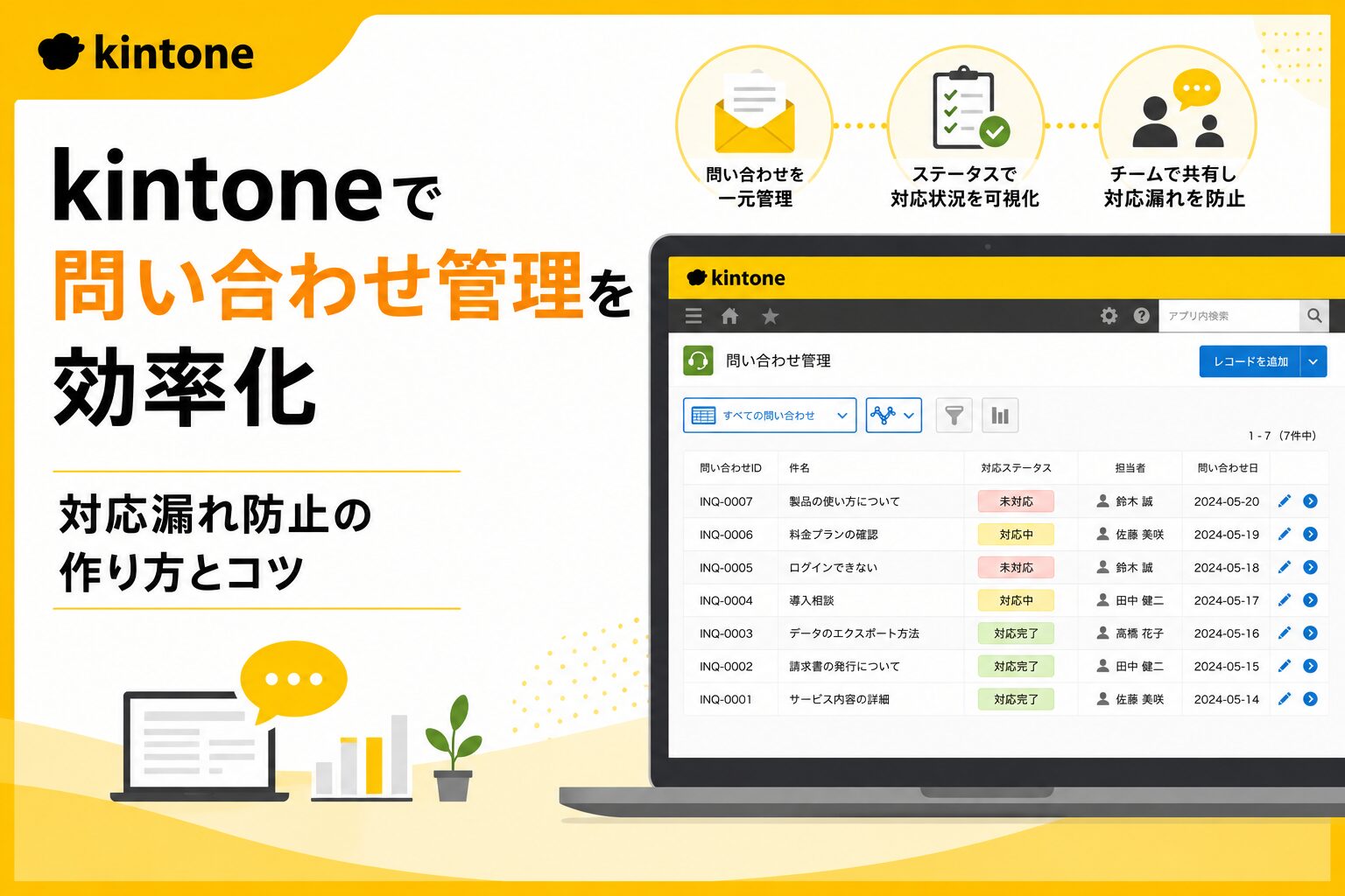 kintoneで問い合わせ管理を効率化｜対応漏れ防止の作り方とコツ