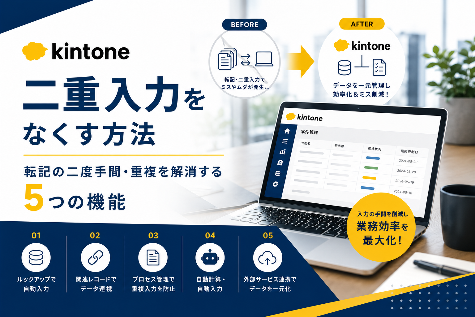 kintoneで二重入力をなくす方法｜転記の二度手間・重複を解消する5つの機能
