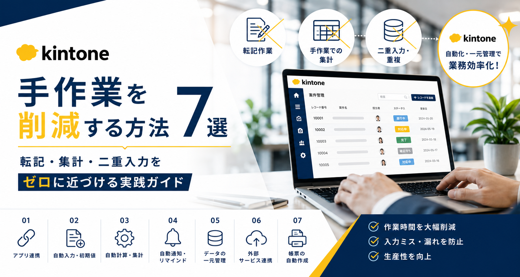 kintoneで手作業を削減する方法7選｜転記・集計・二重入力をゼロに近づける実践ガイド